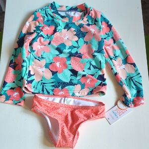 New Carter's Kids Floral Rashguard Set Coral and Teal Sz 4
